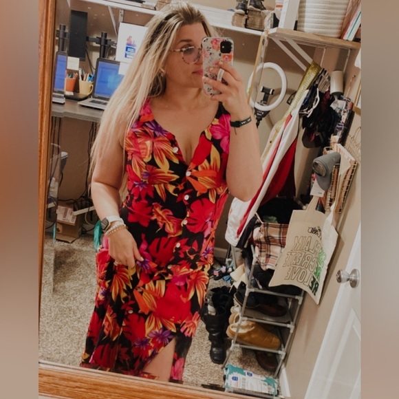 Vintage 100% Rayon Floral Tropical Vibrant Maxi Dress with Double Slit - Picture 1 of 15